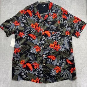 KS Island Button Up Shirt Men 2XL Tall Black Floral Hawaiian Short Sleeve Rayon